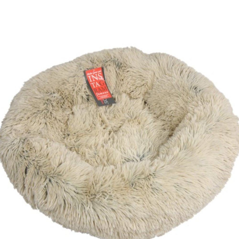 Best Friends by Sheri the Original Calming Fur Donut Bed for Small Pets -Taupe